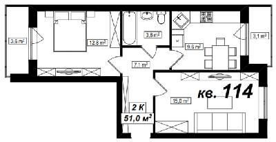 2-комнатная 51 м² в ЖК Амстердам от 15 800 грн/м², с. Белогородка
