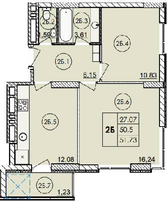 2-комнатная 51.73 м² в ЖК Дом на Янгеля от 21 500 грн/м², Винница