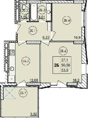 2-комнатная 53.8 м² в ЖК Дом на Янгеля от 24 600 грн/м², Винница