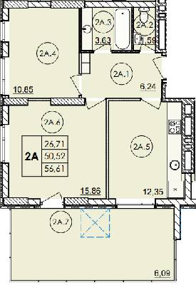 2-комнатная 56.61 м² в ЖК Дом на Янгеля от 21 500 грн/м², Винница