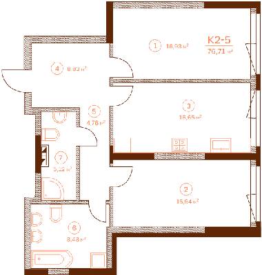 2-кімнатна 76.71 м² в ЖК Stanford від 47 350 грн/м², Київ