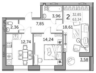 2-кімнатна 63.34 м² в ЖК Супернова від 20 100 грн/м², Луцьк