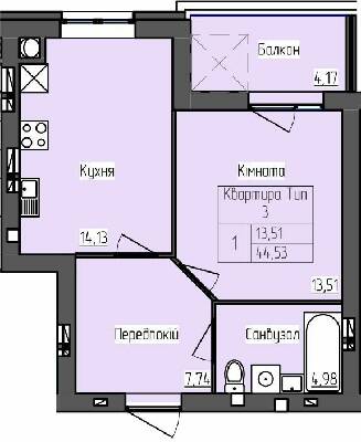 1-кімнатна 44.53 м² в ЖК SkyCity від 19 000 грн/м², м. Бориспіль