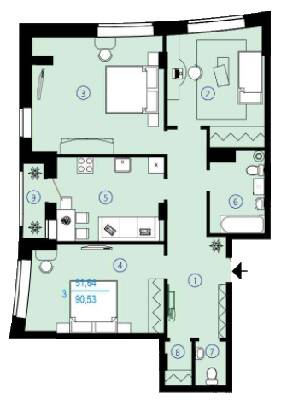 3-комнатная 90.52 м² в ЖК Меридиан от 16 050 грн/м², Харьков