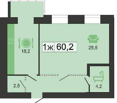 1-комнатная 60.2 м² в ЖК River Park от 30 750 грн/м², Днепр