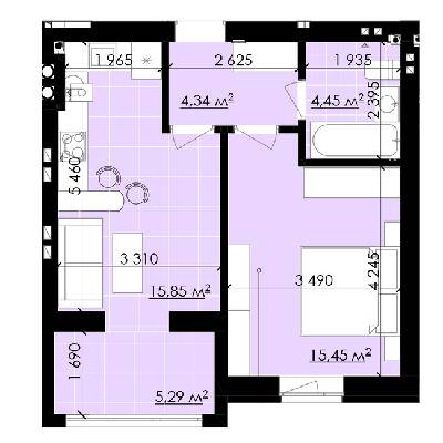 1-комнатная 45.38 м² в ЖК Галицкие Витражи от застройщика, г. Радехов