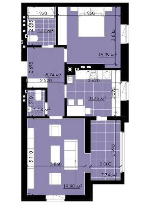 2-комнатная 69.37 м² в ЖК Галицкие Витражи от застройщика, г. Радехов