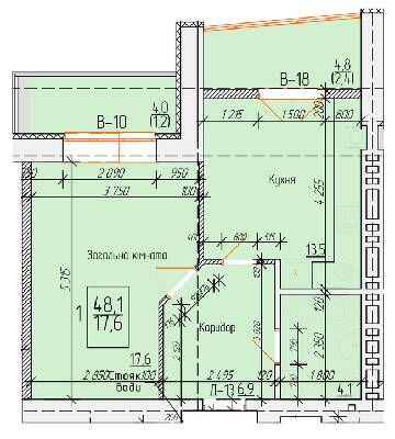 1-комнатная 48.1 м² в ЖК на ул. Петра Калнышевского от 14 500 грн/м², г. Кременчуг