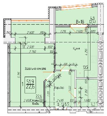 1-кімнатна 51.9 м² в ЖК на вул. Петра Калнишевського від 14 500 грн/м², м. Кременчук