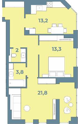 2-комнатная 66.1 м² в ЖК Kyiv Sky от 21 450 грн/м², Луцк