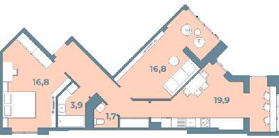 2-комнатная 67.7 м² в ЖК Kyiv Sky от 21 450 грн/м², Луцк