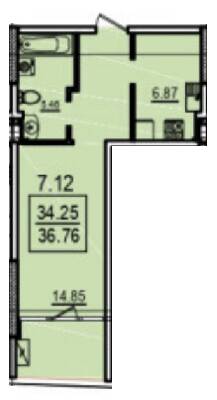 1-кімнатна 36.76 м² в Апарт-комплекс Каліпсо від 35 750 грн/м², Одеса