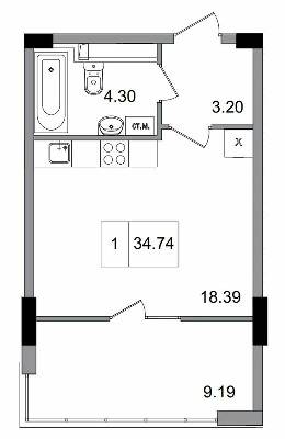 1-кімнатна 34.74 м² в ЖМ ARTVILLE від 18 200 грн/м², смт Авангард