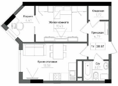 1-комнатная 38.97 м² в ЖГ ARTVILLE от 22 650 грн/м², пгт Авангард