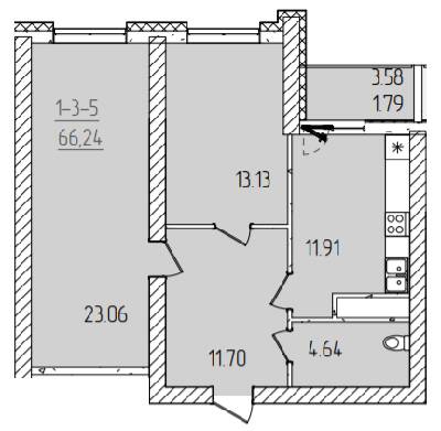 2-комнатная 66.24 м² в ЖК KADORR City от 23 200 грн/м², Одесса