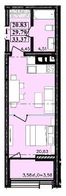 1-кімнатна 33.37 м² в ЖК Modern від 20 050 грн/м², Одеса