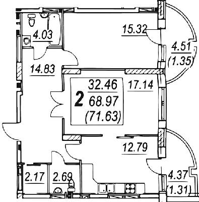 2-кімнатна 71.63 м² в ЖК Нові Черемушки від 16 000 грн/м², Одеса