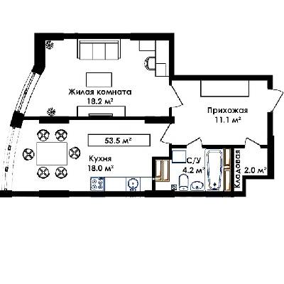 1-комнатная 53.5 м² в ЖК Янтарный от 16 100 грн/м², с. Иличанка