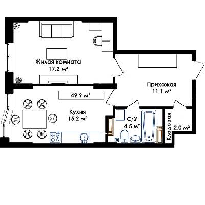 1-комнатная 49.9 м² в ЖК Янтарный от 17 800 грн/м², с. Иличанка