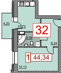 1-комнатная 44.34 м² в ЖК Немецкий проект (Григоровское шоссе) от 23 700 грн/м², Харьков