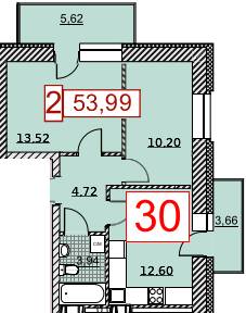 2-кімнатна 53.99 м² в ЖК Німецький проект (Григорівське шосе) від 24 250 грн/м², Харків