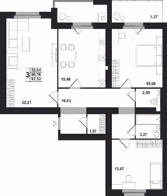 3-комнатная 97.53 м² в ЖК Марлон от застройщика, Львов