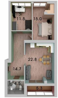 2-комнатная 73.8 м² в ЖК на Кедровского от 19 300 грн/м², Херсон