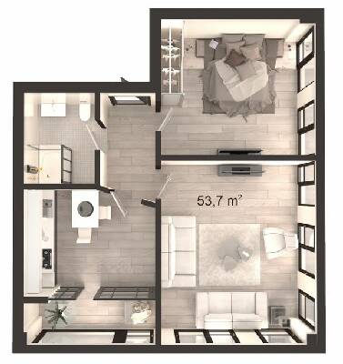 2-комнатная 53.7 м² в ЖК Вертикаль от 18 500 грн/м², Днепр