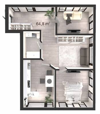 2-комнатная 64.8 м² в ЖК Вертикаль от 18 500 грн/м², Днепр