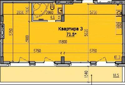 3-комнатная 71.5 м² в КД Классик Холл от 39 150 грн/м², Днепр