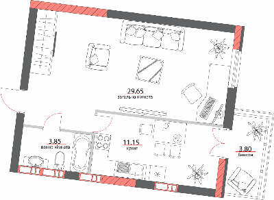 1-комнатная 48.45 м² в ЖК на ул. Шевченко, 96а от 31 550 грн/м², Полтава