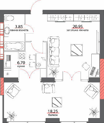 1-комнатная 49.75 м² в ЖК на ул. Шевченко, 96а от 31 550 грн/м², Полтава