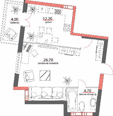 1-кімнатна 47.6 м² в ЖК на вул. Шевченко, 96а від 31 550 грн/м², Полтава