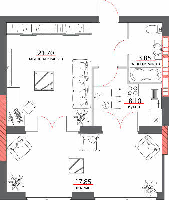 1-комнатная 51.5 м² в ЖК на ул. Шевченко, 96а от 24 600 грн/м², Полтава