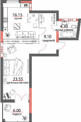 1-кімнатна 59.1 м² в ЖК на вул. Шевченко, 96а від 31 550 грн/м², Полтава