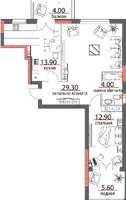 2-комнатная 69.7 м² в ЖК на ул. Шевченко, 96а от 25 850 грн/м², Полтава