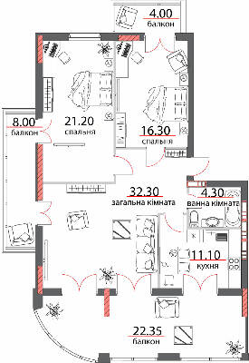 3-комнатная 119.55 м² в ЖК на ул. Шевченко, 96а от 25 850 грн/м², Полтава