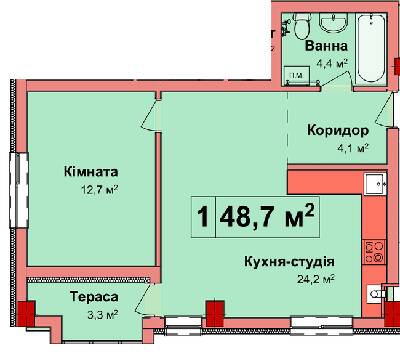 1-кімнатна 48.7 м² в КБ Карнаухова 58 від 33 200 грн/м², Рівне