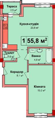 2-кімнатна 55.8 м² в КБ Карнаухова 58 від 23 050 грн/м², Рівне