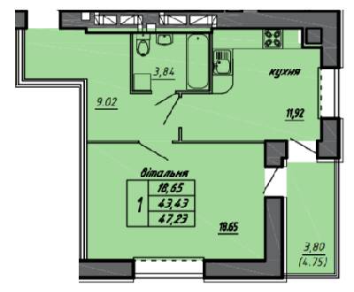 1-кімнатна 47.23 м² в ЖК на вул. Чернівецька, 71 від 14 300 грн/м², Тернопіль