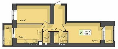 2-комнатная 68.4 м² в ЖК Львовский от 18 000 грн/м², Тернополь