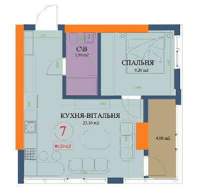 2-комнатная 40.2 м² в ЖК Куликовский от 30 150 грн/м², Харьков