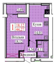 1-кімнатна 44.27 м² в ЖК Барселона від 15 700 грн/м², м. Ковель
