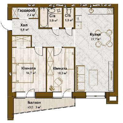 2-кімнатна 73.6 м² в ЖК Традиція від 16 750 грн/м², с. Зміїнець