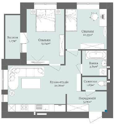 2-кімнатна 56.81 м² в ЖК West Towers від 20 250 грн/м², Ужгород