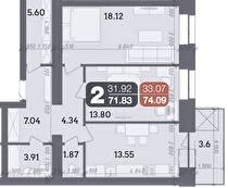 2-комнатная 74.09 м² в ЖК Стандарт от 23 200 грн/м², Полтава