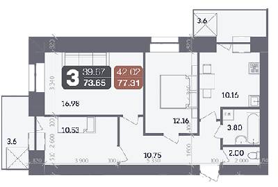 3-комнатная 73.65 м² в ЖК Стандарт от 19 000 грн/м², Полтава