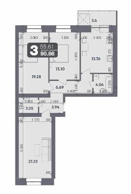 3-кімнатна 90.86 м² в ЖК Стандарт від 16 500 грн/м², Полтава