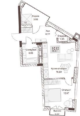 1-комнатная 46.97 м² в ЖК Pokrovsky Apart Complex от 31 550 грн/м², Ровно