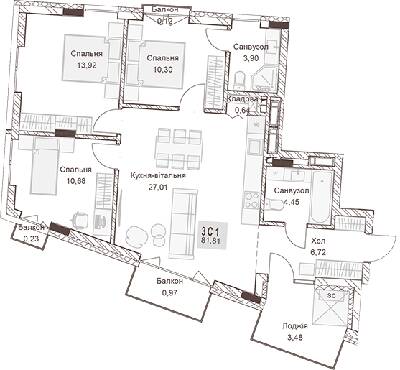 3-кімнатна 81.81 м² в ЖК Pokrovsky Apart Complex від 31 850 грн/м², Рівне